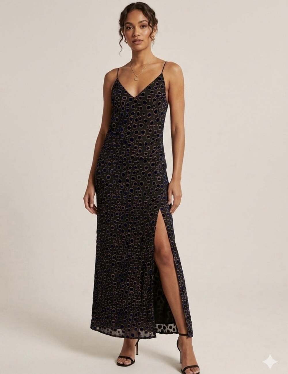 & Other Stories Black Blue Velvet Burnout Slip Maxi Dress Size 4
